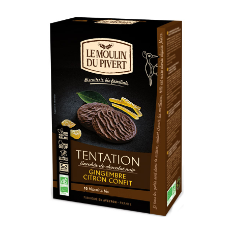 Végami vous propose : Tentation enrobés de chocolat noir gingembre citron 130g