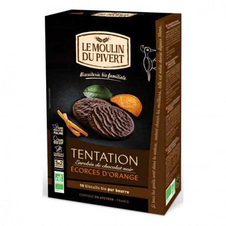 Végami vous propose : Tentation enrobés de chocolat noir écorces d'orange 130g - bio