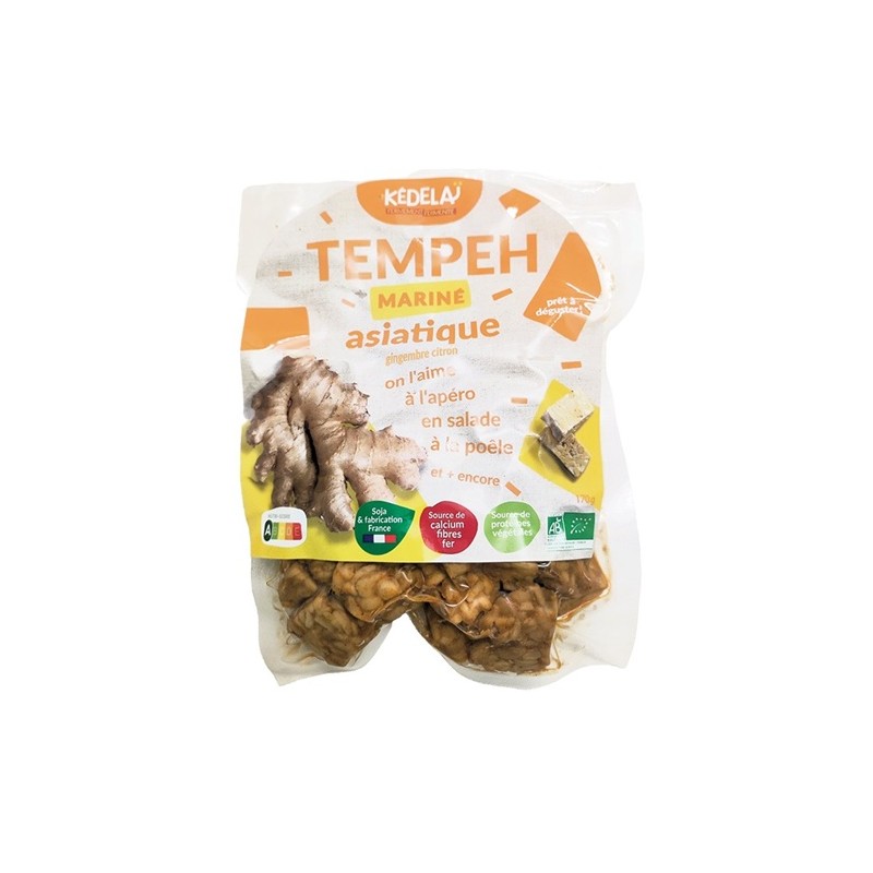 Un Monde Vegan vous propose :Tempeh mariné asiatique gingembre citron 170g - bio de Kedelai