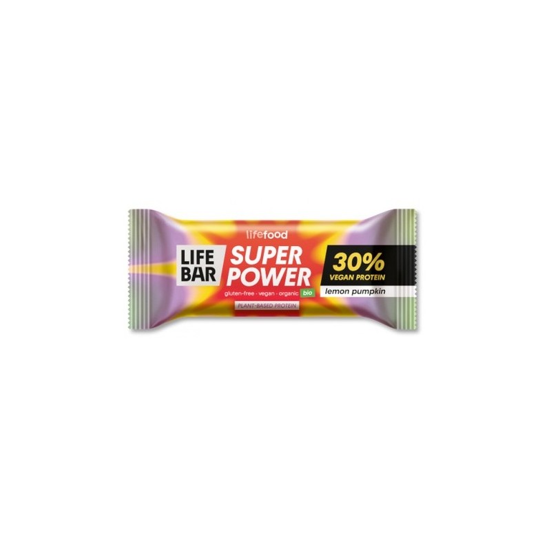 Un monde Vegan vous propose : Lifebar super power citron  citrouille (30% de protéine) 40g - bio