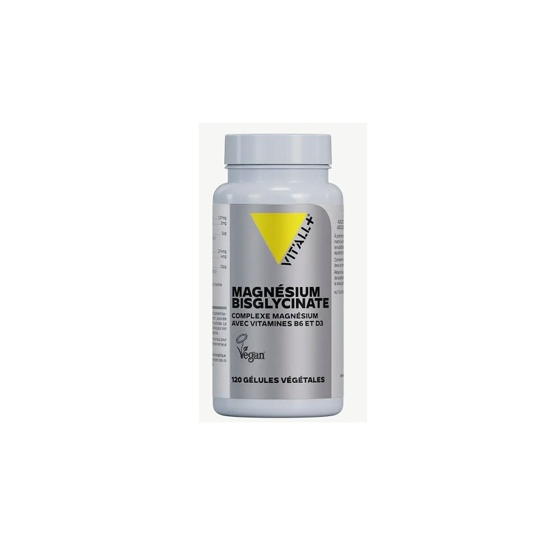 Un Monde Vegan vous propose : Magnésium bisglycinate + B6 et D3 - 120 gélules végétales