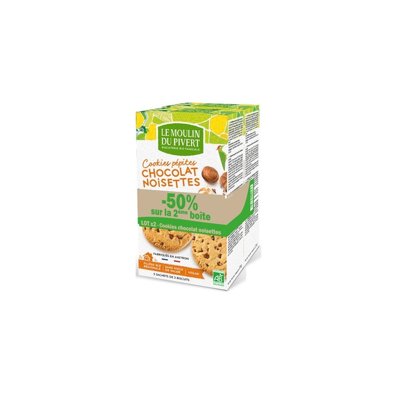 Un Monde vegan vous propose : 2 boites de Cookies pépites chocolat noisette 175g - bio